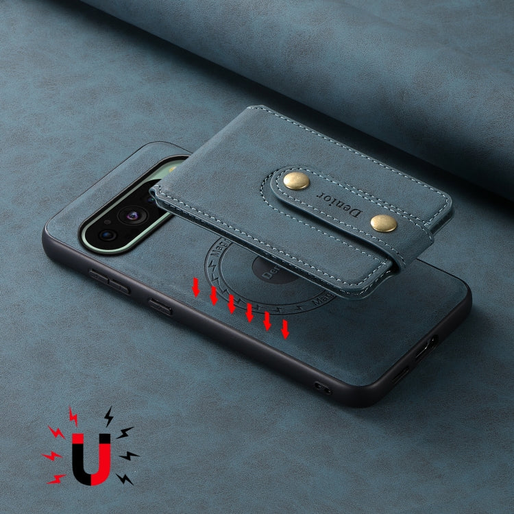 For Google Pixel 9 Denior D14 NK Retro Pattern MagSafe Magnetic Card Holder Leather Phone Case(Blue) by Denior