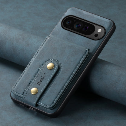 For Google Pixel 9 Pro Denior D14 NK Retro Pattern MagSafe Magnetic Card Holder Leather Phone Case(Blue) by Denior