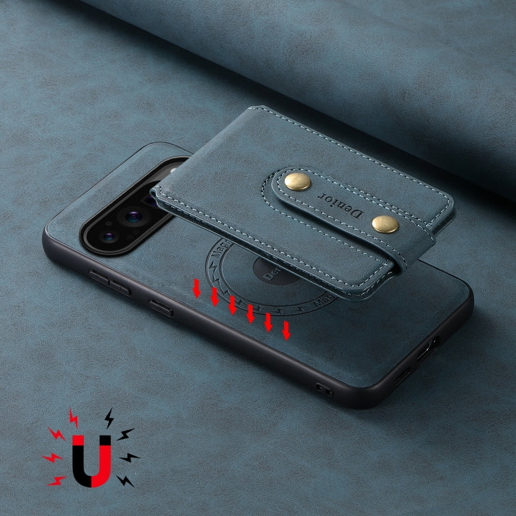 For Google Pixel 9 Pro Denior D14 NK Retro Pattern MagSafe Magnetic Card Holder Leather Phone Case(Blue) by Denior