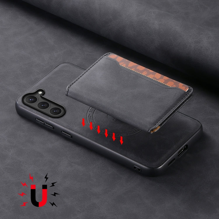 For Samsung Galaxy S23 5G Denior D13 Retro Texture Leather MagSafe Card Bag Phone Case(Black) by Denior