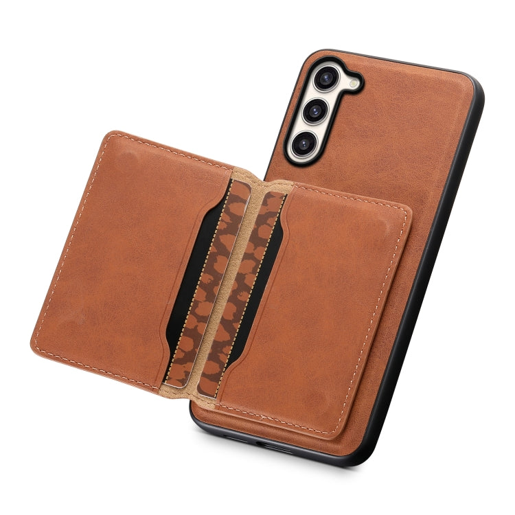 For Samsung Galaxy S23+ 5G Denior D13 Retro Texture Leather MagSafe Card Bag Phone Case(Brown) by Denior