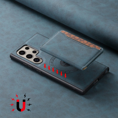 For Samsung Galaxy S23 Ultra 5G Denior D13 Retro Texture Leather MagSafe Card Bag Phone Case(Blue) by Denior