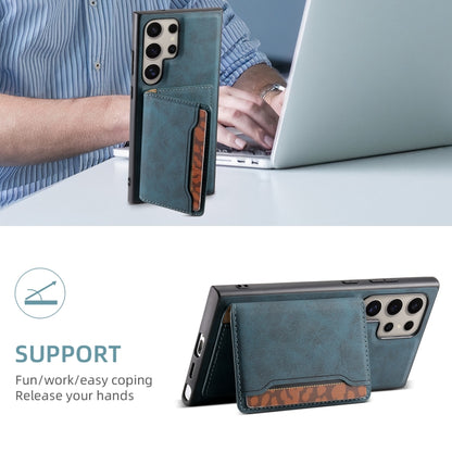 For Samsung Galaxy S23 Ultra 5G Denior D13 Retro Texture Leather MagSafe Card Bag Phone Case(Blue) by Denior