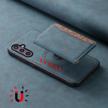 For Samsung Galaxy S23 FE 5G Denior D13 Retro Texture Leather MagSafe Card Bag Phone Case(Blue) by Denior