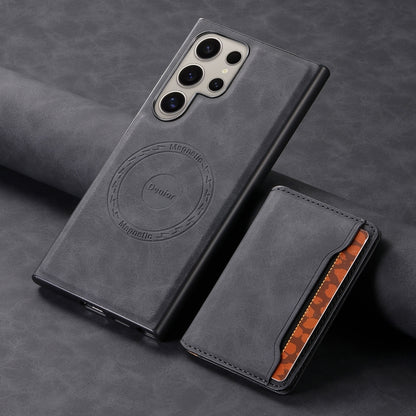 For Samsung Galaxy S24 Ultra 5G Denior D13 Retro Texture Leather MagSafe Card Bag Phone Case(Black) by Denior