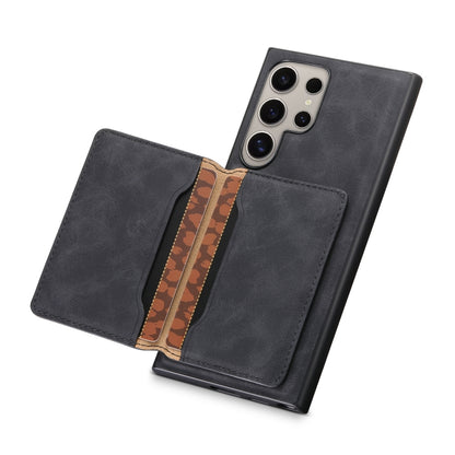 For Samsung Galaxy S24 Ultra 5G Denior D13 Retro Texture Leather MagSafe Card Bag Phone Case(Black) by Denior
