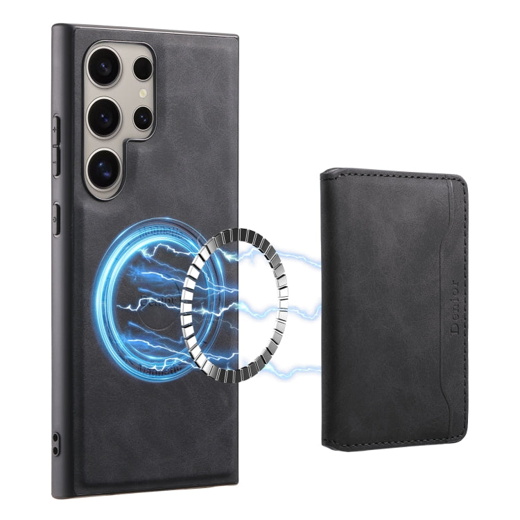 For Samsung Galaxy S24 Ultra 5G Denior D13 Retro Texture Leather MagSafe Card Bag Phone Case(Black) by Denior