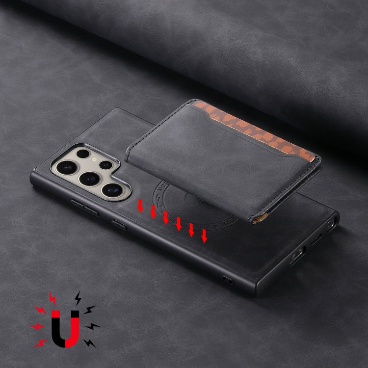 For Samsung Galaxy S24 Ultra 5G Denior D13 Retro Texture Leather MagSafe Card Bag Phone Case(Black) by Denior