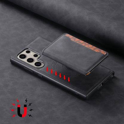 For Samsung Galaxy S24 Ultra 5G Denior D13 Retro Texture Leather MagSafe Card Bag Phone Case(Black) by Denior