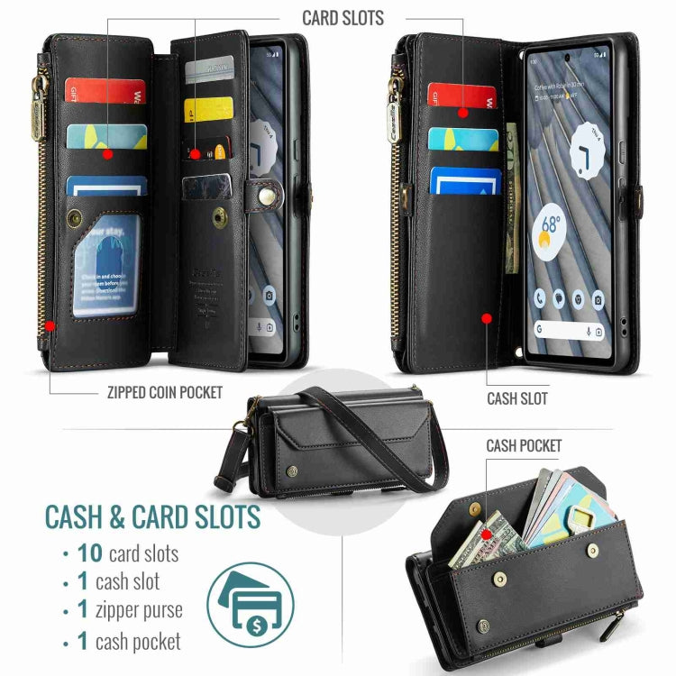 For Google Pixel 7a CaseMe C36 Card Slots Zipper Wallet RFID Anti-theft Leather Phone Case(Black) by CaseMe
