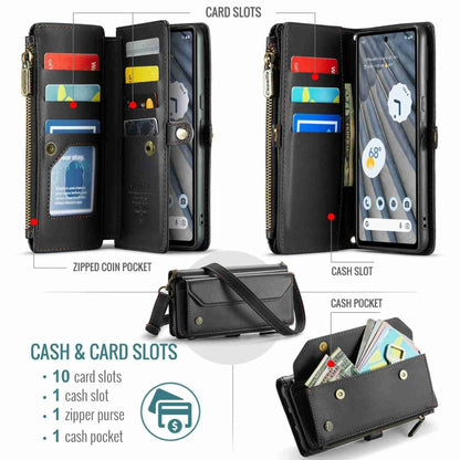 For Google Pixel 7a CaseMe C36 Card Slots Zipper Wallet RFID Anti-theft Leather Phone Case(Black) by CaseMe