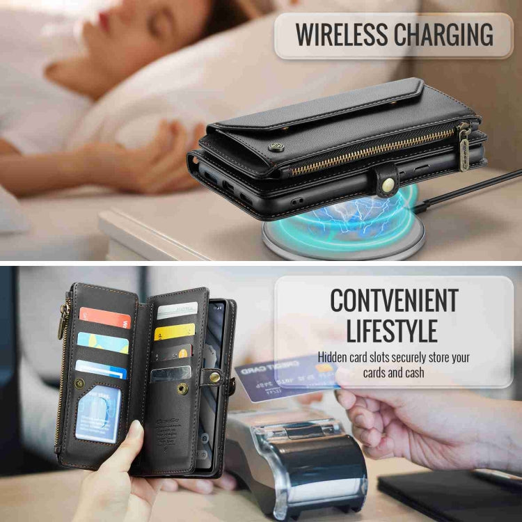 For Google Pixel 7a CaseMe C36 Card Slots Zipper Wallet RFID Anti-theft Leather Phone Case(Black) by CaseMe