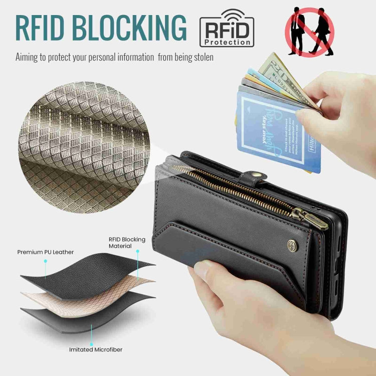 For Google Pixel 7a CaseMe C36 Card Slots Zipper Wallet RFID Anti-theft Leather Phone Case(Black) by CaseMe