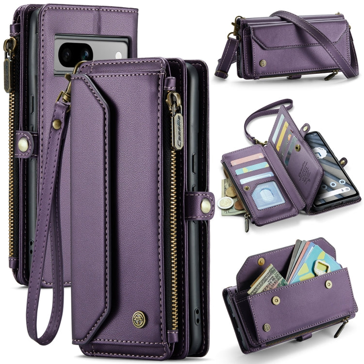 For Google Pixel 7a CaseMe C36 Card Slots Zipper Wallet RFID Anti-theft Leather Phone Case(Purple) by CaseMe