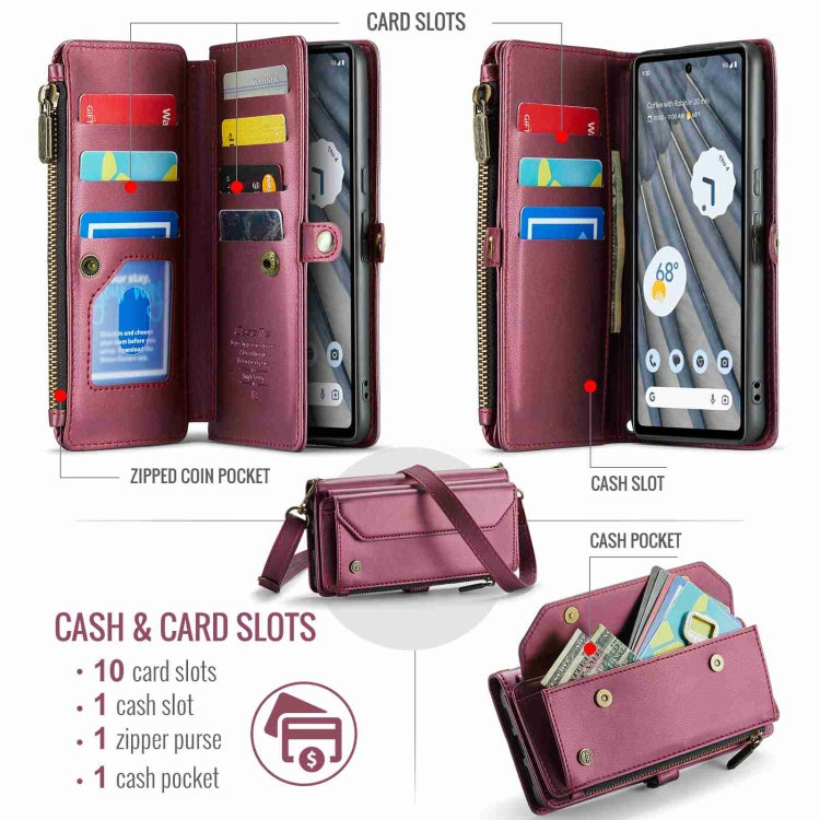 For Google Pixel 7a CaseMe C36 Card Slots Zipper Wallet RFID Anti-theft Leather Phone Case(Purple) by CaseMe