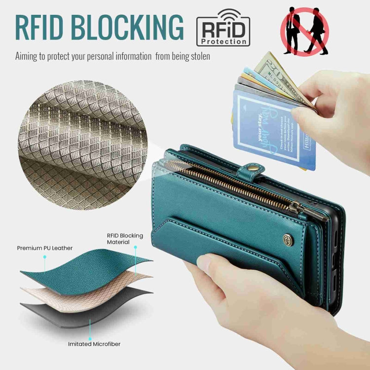 For Google Pixel 7a CaseMe C36 Card Slots Zipper Wallet RFID Anti-theft Leather Phone Case(Blue-green) by CaseMe