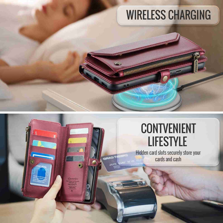 For Google Pixel 7a CaseMe C36 Card Slots Zipper Wallet RFID Anti-theft Leather Phone Case(Wine Red) by CaseMe