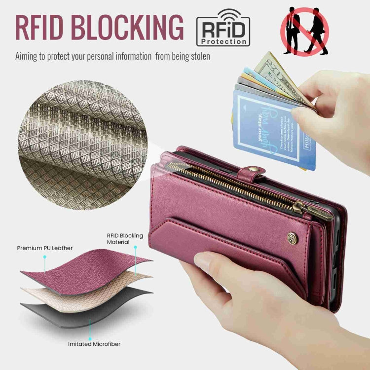 For Google Pixel 7a CaseMe C36 Card Slots Zipper Wallet RFID Anti-theft Leather Phone Case(Wine Red) by CaseMe