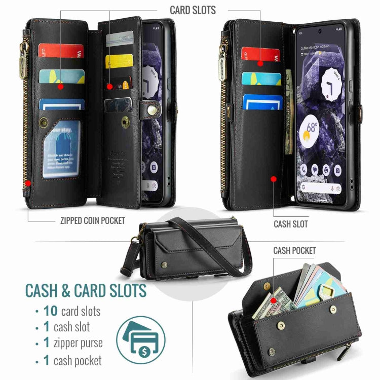 For Google Pixel 8 CaseMe C36 Card Slots Zipper Wallet RFID Anti-theft Leather Phone Case(Black) by CaseMe