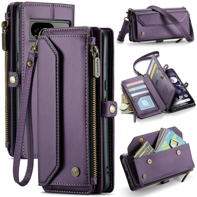 For Google Pixel 8 CaseMe C36 Card Slots Zipper Wallet RFID Anti-theft Leather Phone Case(Purple) by CaseMe