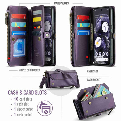 For Google Pixel 8 CaseMe C36 Card Slots Zipper Wallet RFID Anti-theft Leather Phone Case(Purple) by CaseMe
