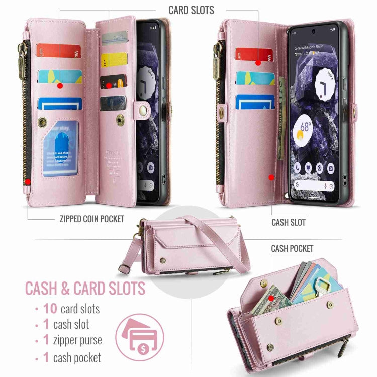 For Google Pixel 8 CaseMe C36 Card Slots Zipper Wallet RFID Anti-theft Leather Phone Case(Pink) by CaseMe