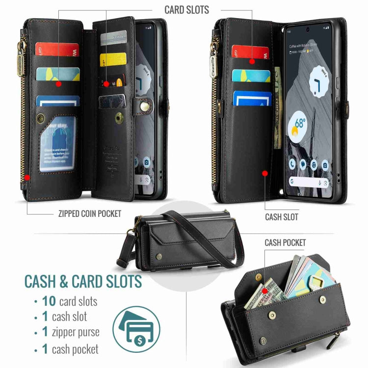 For Google Pixel 8 Pro CaseMe C36 Card Slots Zipper Wallet RFID Anti-theft Leather Phone Case(Black) by CaseMe