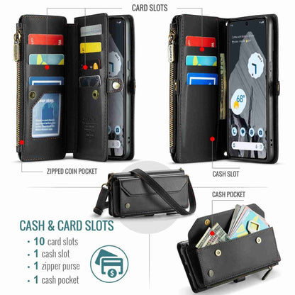 For Google Pixel 8 Pro CaseMe C36 Card Slots Zipper Wallet RFID Anti-theft Leather Phone Case(Black) by CaseMe