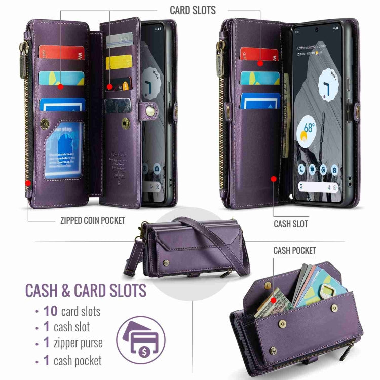 For Google Pixel 8 Pro CaseMe C36 Card Slots Zipper Wallet RFID Anti-theft Leather Phone Case(Purple) by CaseMe