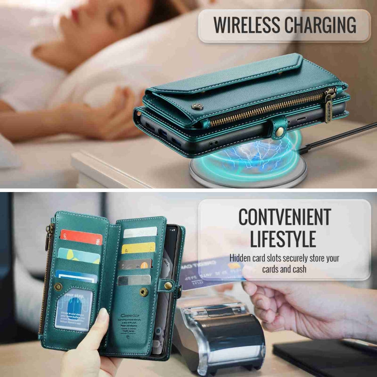 For Google Pixel 8 Pro CaseMe C36 Card Slots Zipper Wallet RFID Anti-theft Leather Phone Case(Blue-green) by CaseMe