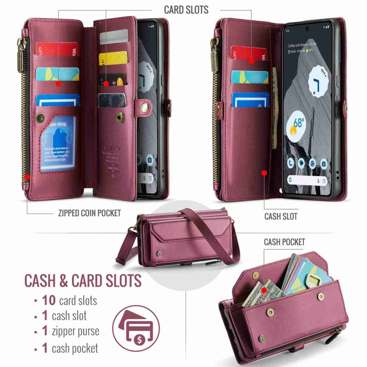 For Google Pixel 8 Pro CaseMe C36 Card Slots Zipper Wallet RFID Anti-theft Leather Phone Case(Wine Red) by CaseMe