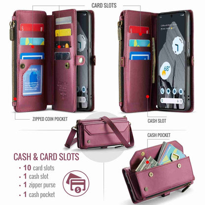 For Google Pixel 8 Pro CaseMe C36 Card Slots Zipper Wallet RFID Anti-theft Leather Phone Case(Wine Red) by CaseMe