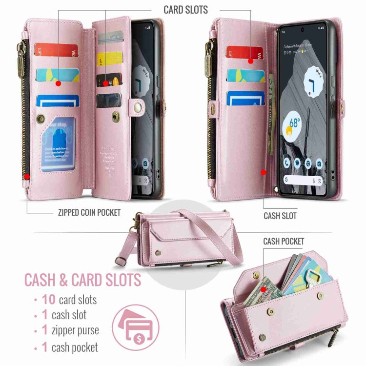 For Google Pixel 8 Pro CaseMe C36 Card Slots Zipper Wallet RFID Anti-theft Leather Phone Case(Pink) by CaseMe