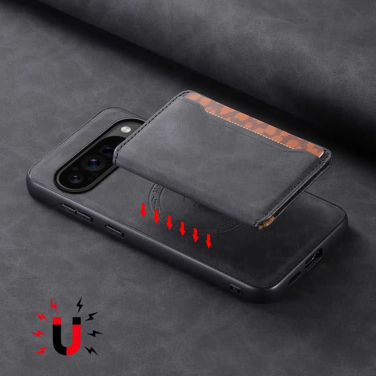 For Google Pixel 9 Pro Denior D13 Retro Texture Leather MagSafe Card Bag Phone Case(Black) by Denior