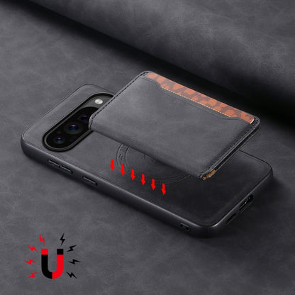 For Google Pixel 9 Pro Denior D13 Retro Texture Leather MagSafe Card Bag Phone Case(Black) by Denior