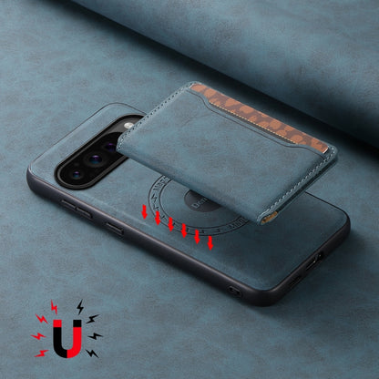 For Google Pixel 9 Pro Denior D13 Retro Texture Leather MagSafe Card Bag Phone Case(Blue) by Denior