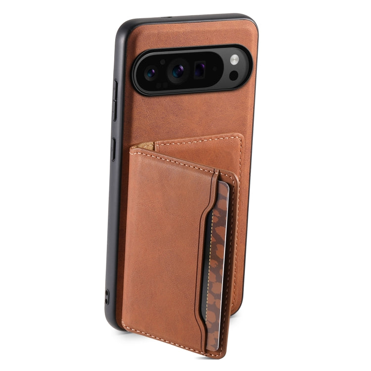 For Google Pixel 9 Pro Denior D13 Retro Texture Leather MagSafe Card Bag Phone Case(Brown) by Denior