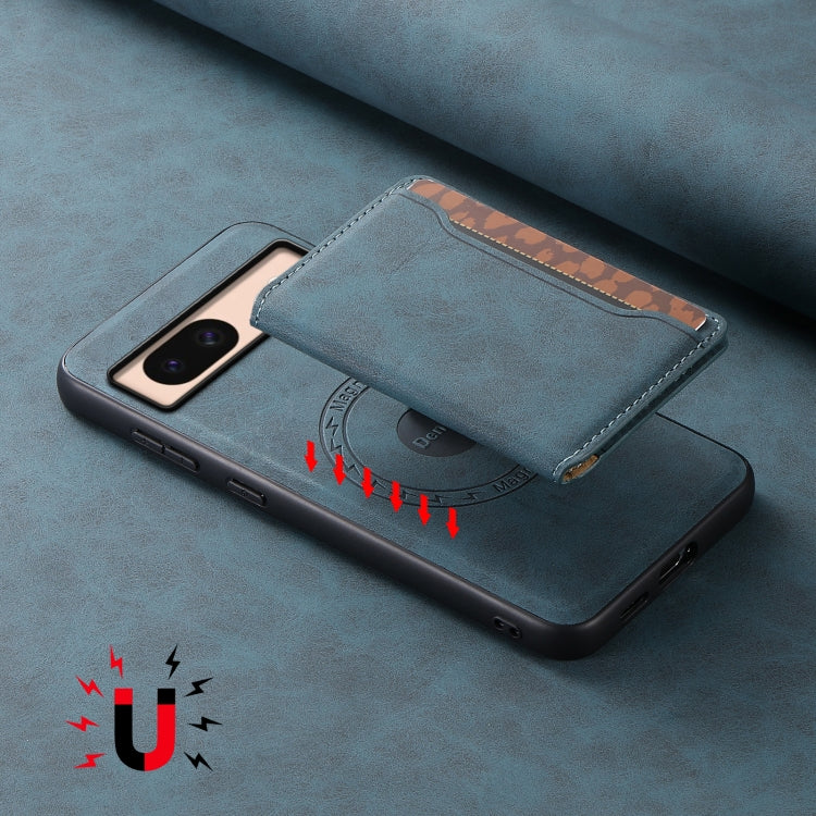 For Google Pixel 8a Denior D13 Retro Texture Leather MagSafe Card Bag Phone Case(Blue) by Denior