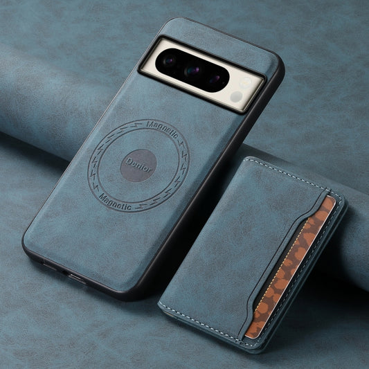 For Google Pixel 8 Pro Denior D13 Retro Texture Leather MagSafe Card Bag Phone Case(Blue) by Denior