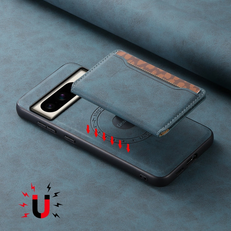 For Google Pixel 8 Pro Denior D13 Retro Texture Leather MagSafe Card Bag Phone Case(Blue) by Denior