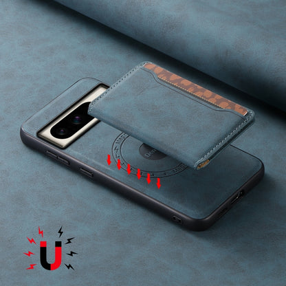 For Google Pixel 8 Pro Denior D13 Retro Texture Leather MagSafe Card Bag Phone Case(Blue) by Denior