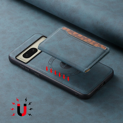 For Google Pixel 8 Denior D13 Retro Texture Leather MagSafe Card Bag Phone Case(Blue) by Denior