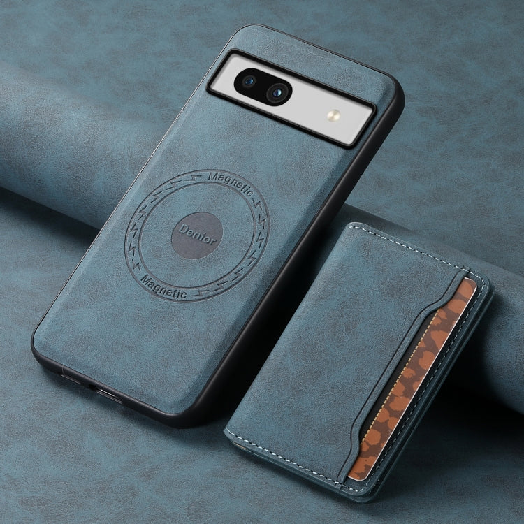 For Google Pixel 7a Denior D13 Retro Texture Leather MagSafe Card Bag Phone Case(Blue) by Denior