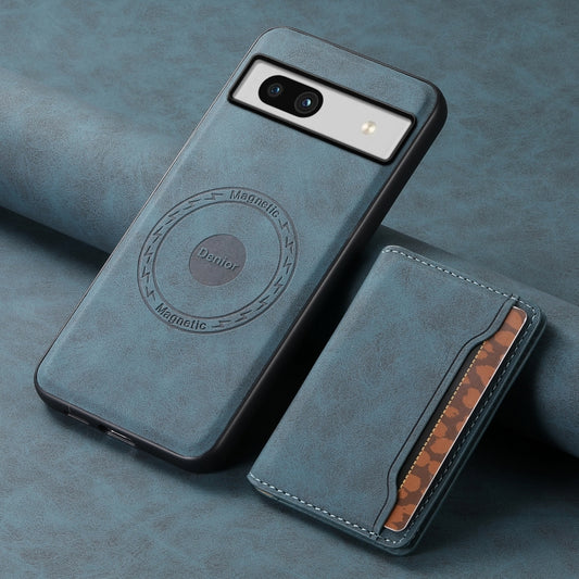 For Google Pixel 7a Denior D13 Retro Texture Leather MagSafe Card Bag Phone Case(Blue) by Denior