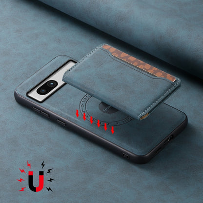 For Google Pixel 7a Denior D13 Retro Texture Leather MagSafe Card Bag Phone Case(Blue) by Denior