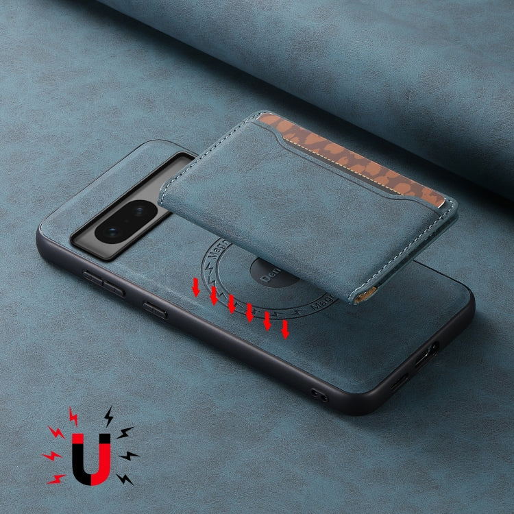 For Google Pixel 7 5G Denior D13 Retro Texture Leather MagSafe Card Bag Phone Case(Blue) by Denior