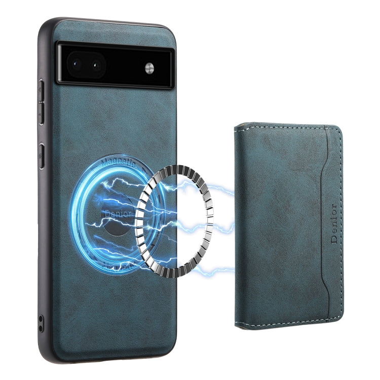 For Google Pixel 6a Denior D13 Retro Texture Leather MagSafe Card Bag Phone Case(Blue) by Denior