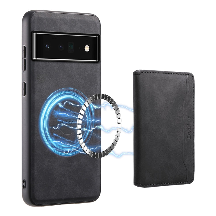 For Google Pixel 6 Pro Denior D13 Retro Texture Leather MagSafe Card Bag Phone Case(Black) by Denior