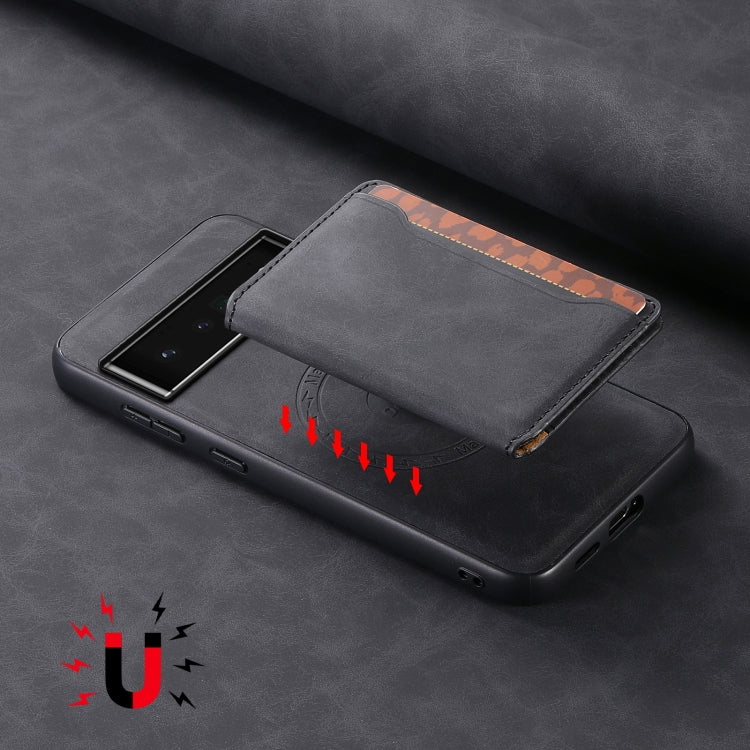 For Google Pixel 6 Pro Denior D13 Retro Texture Leather MagSafe Card Bag Phone Case(Black) by Denior