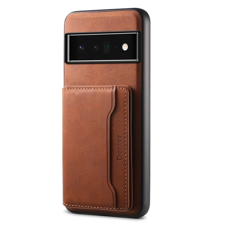 For Google Pixel 6 Pro Denior D13 Retro Texture Leather MagSafe Card Bag Phone Case(Brown) by Denior